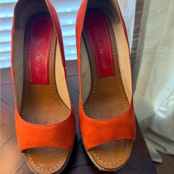 Paloma Barcelo Vibrant Orange Suede Wedges - Picture 1 of 8